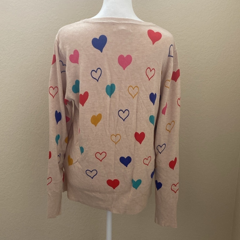 Marled Beige/Tan Heart Patterned Women's Sweater. Crew neck. Size L. - Picture 7 of 13